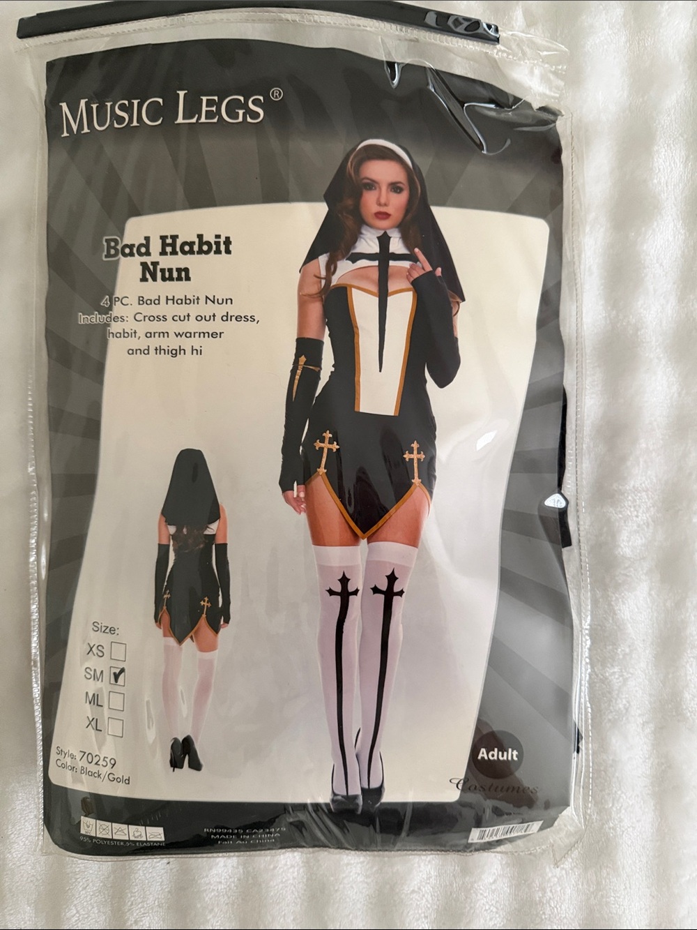 Music Legs Bad Habit Nun Costume - Black & Gold